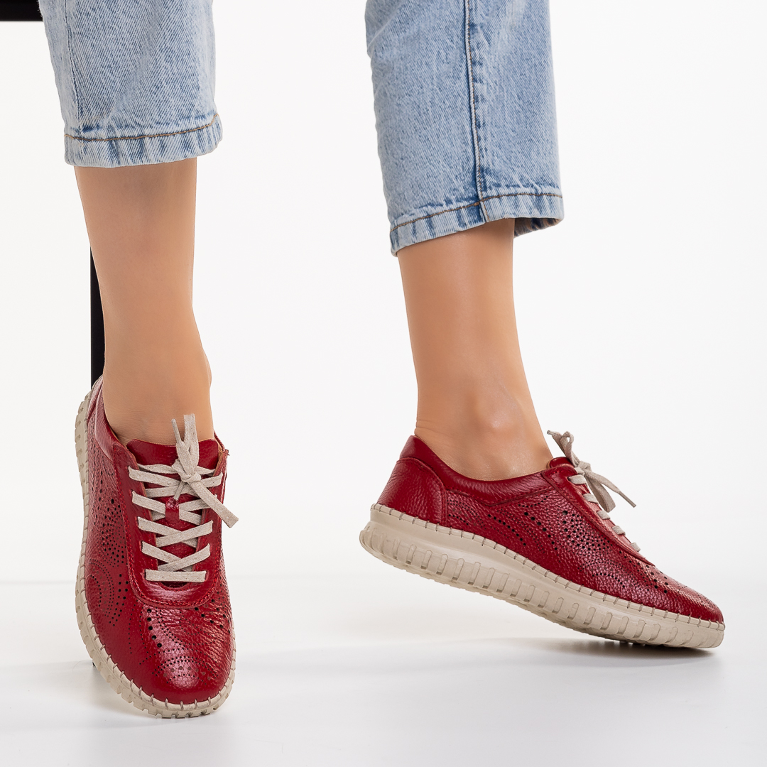 Дамски обувки casual червени от естествена кожа  Egisa, 3 - Kalapod.bg