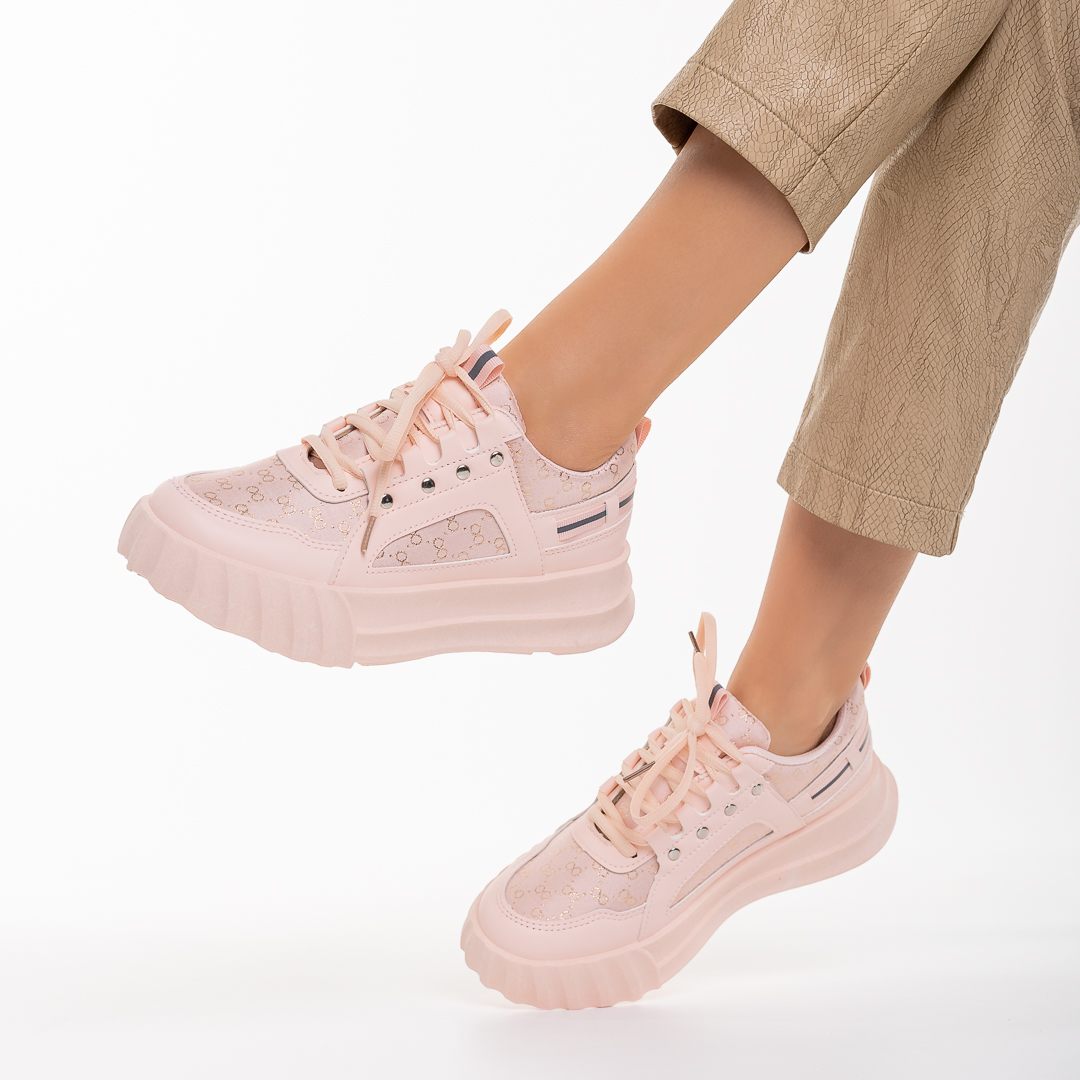 Дамски спортни обувки  розови  от еко кожа и текстилен материал Meriz, 4 - Kalapod.bg