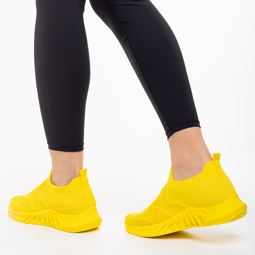 Дамски спортни обувки  жълти  от текстилен материал  Aceline, 4 - Kalapod.bg