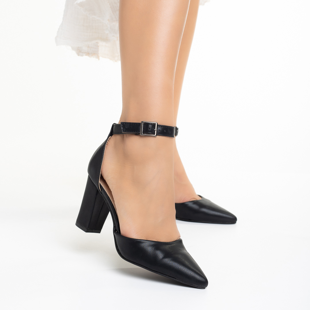 Дамски обувки  с ток  черни  от еко кожа Ramani, 3 - Kalapod.bg