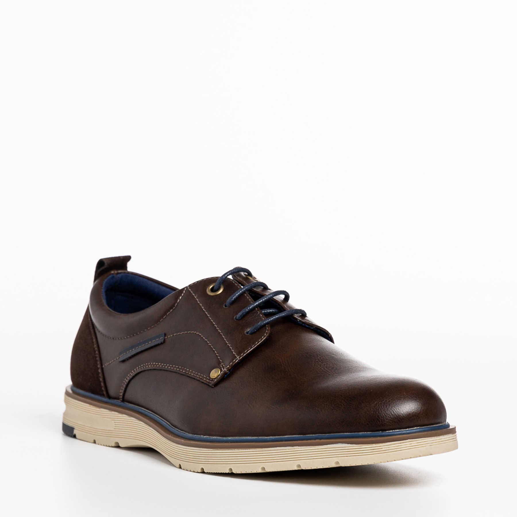 Мъжки обувки тъмно кафяви  от еко кожа  Denzel, 3 - Kalapod.bg
