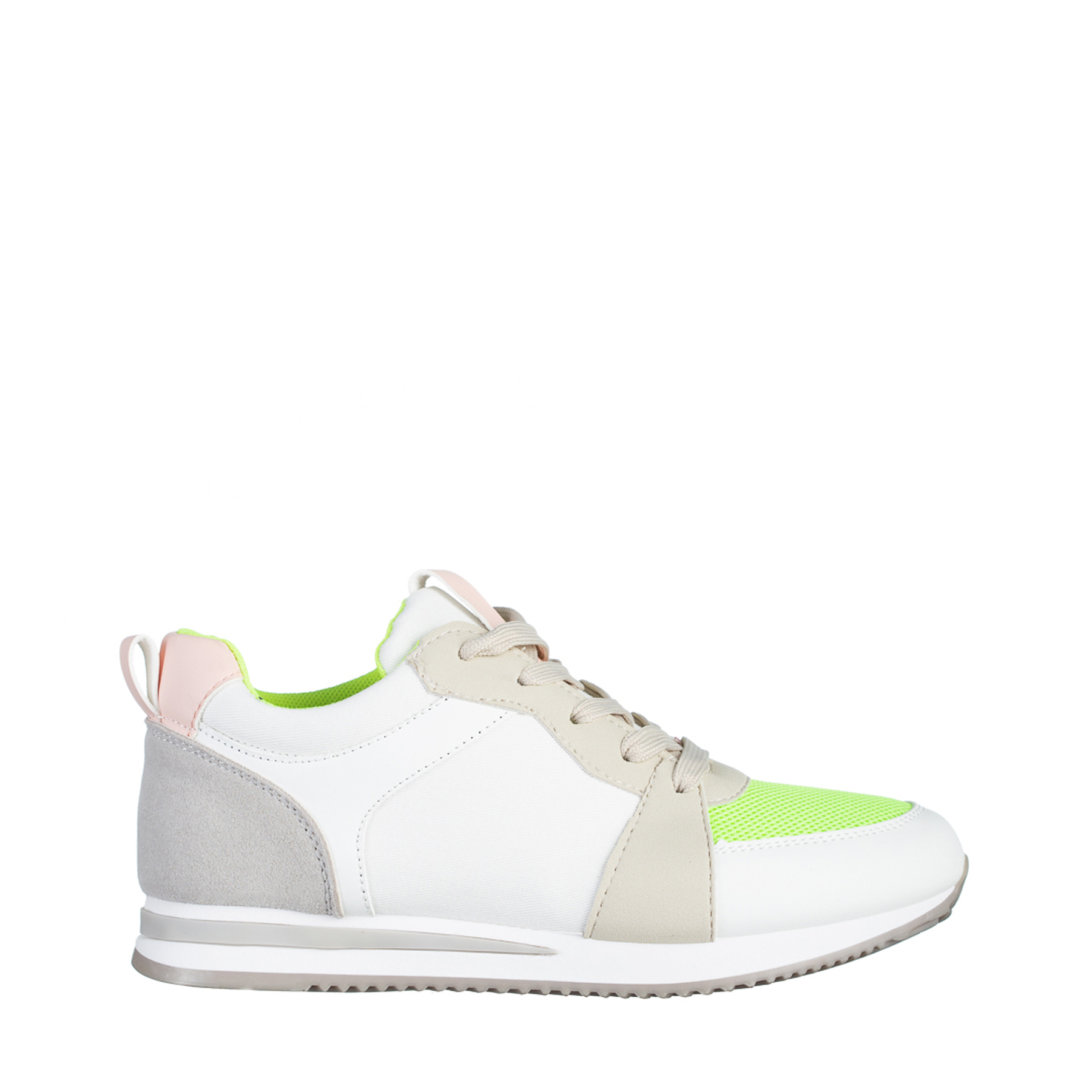 Дамски спортни обувки  бели със зелено от еко кожа и текстилен материал  Clarita, 2 - Kalapod.bg