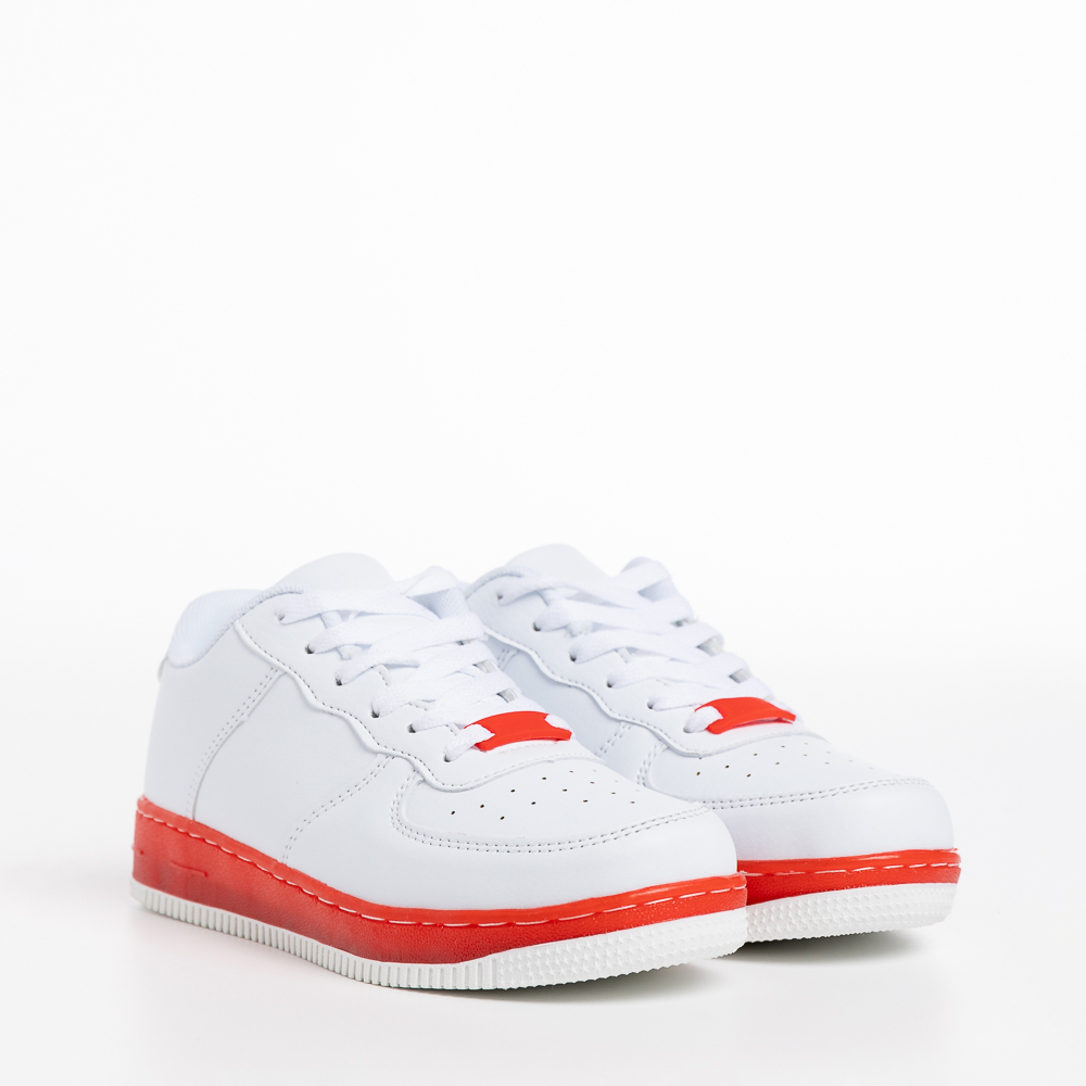 Детски спортни обувки  бели  с червено  от еко кожа  Carsyn - Kalapod.bg