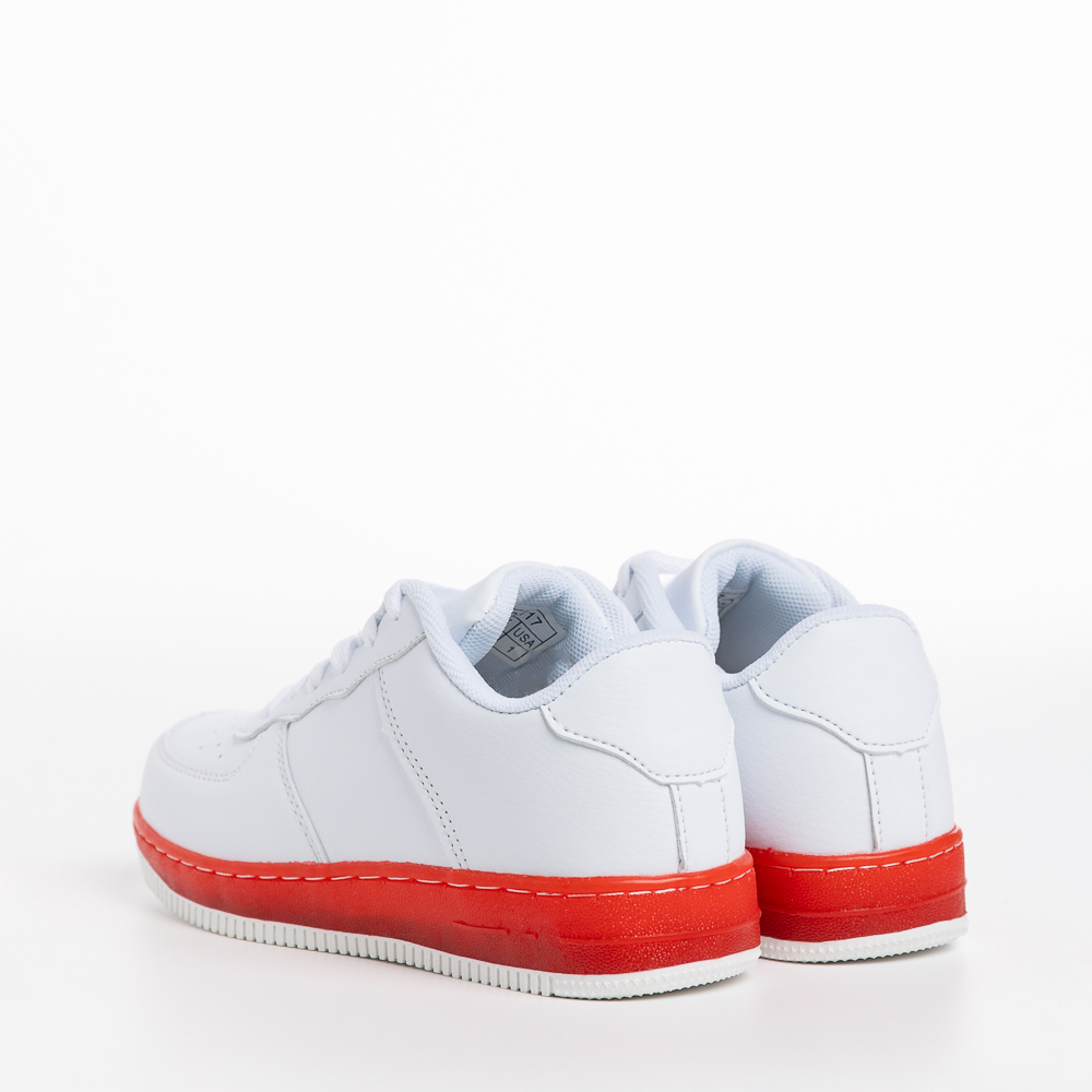 Детски спортни обувки  бели  с червено  от еко кожа  Carsyn, 4 - Kalapod.bg