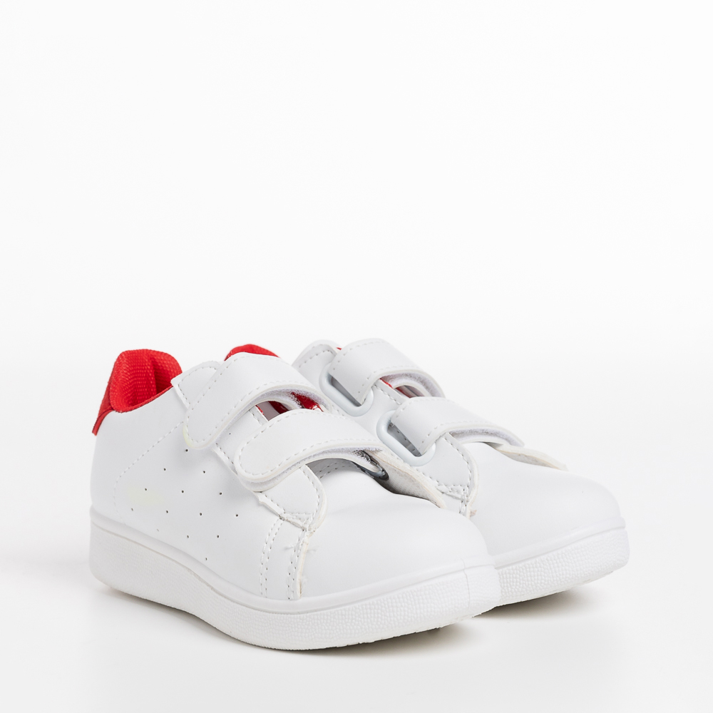 Детски спортни обувки  бели  с  червено от еко кожа   Artio - Kalapod.bg