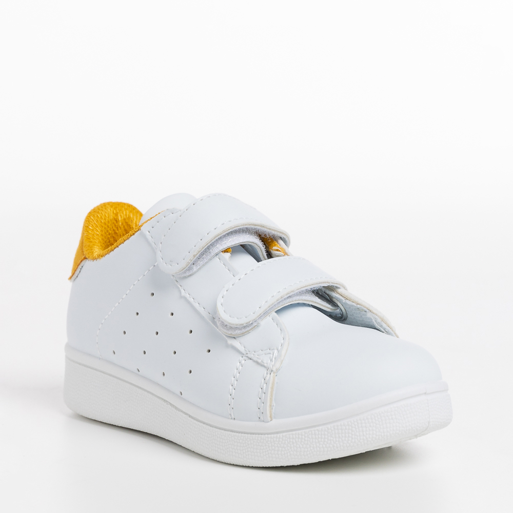 Детски спортни обувки  бели  със жълто от еко кожа   Artio, 3 - Kalapod.bg