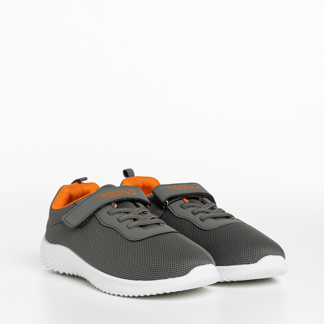 Детски спортни обувки  сиви с оранжево от текстилен материал  Amie - Kalapod.bg