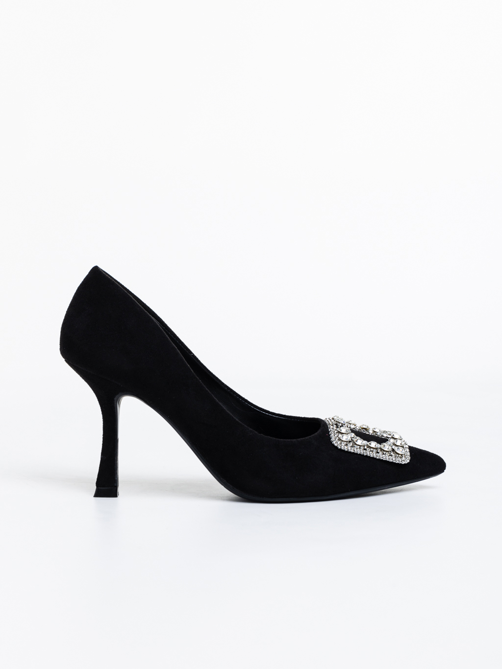 Дамски обувки черни с ток от текстилен материал Seeta, 6 - Kalapod.bg