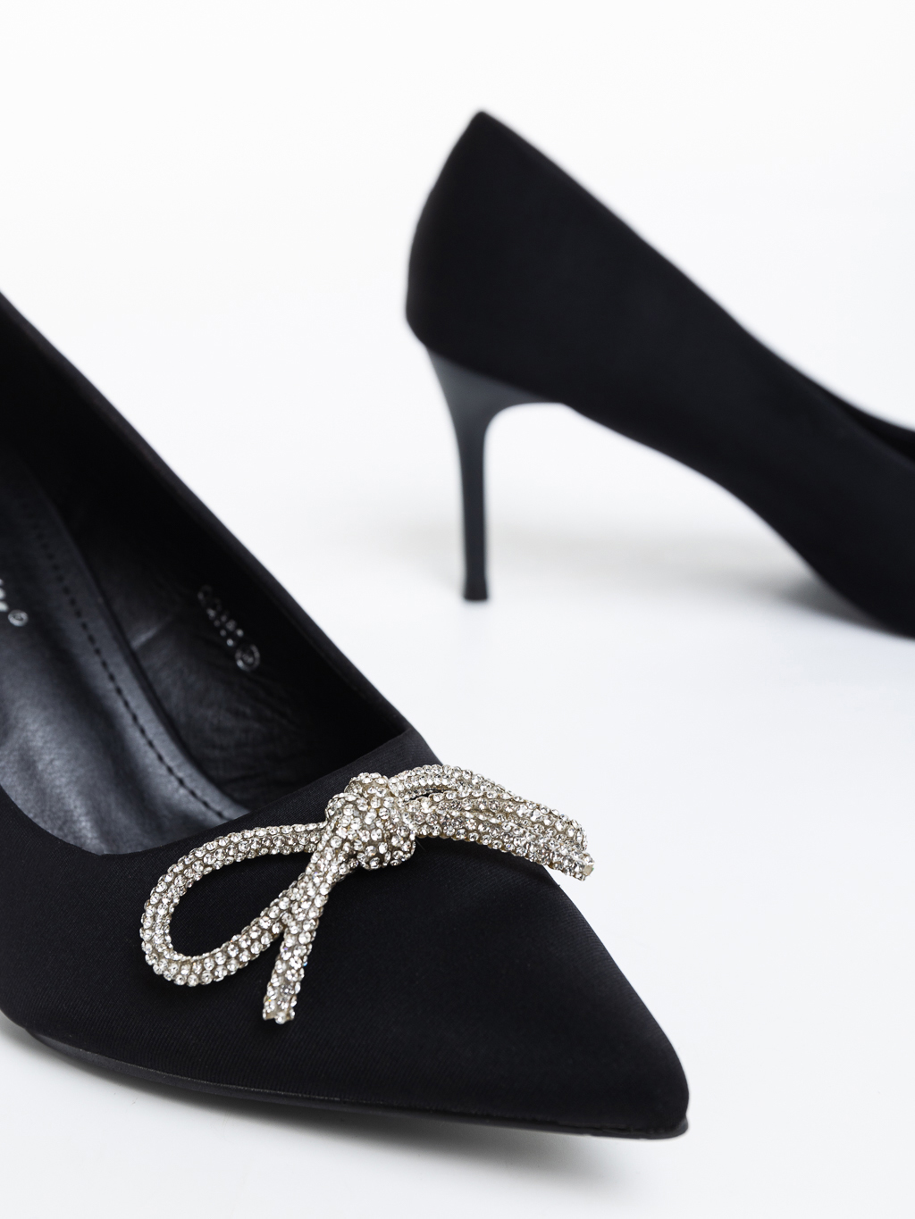 Дамски обувки черни с ток от текстилен материал Fotini, 6 - Kalapod.bg