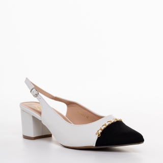 Дамски обувки, Дамски обувки с ток бели с черно от еко кожа  Felicity - Kalapod.bg