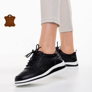 Дамски обувки с ток, Дамски обувки casual черни  от естествена кожа  Lessie - Kalapod.bg