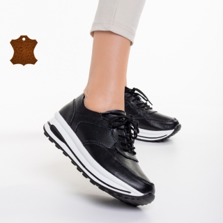 Дамски обувки с ток, Дамски обувки casual черни  от естествена кожа  Magnolia - Kalapod.bg
