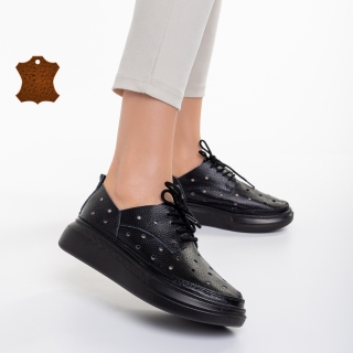 Дамски обувки с ток, Дамски обувки casual  черни  от естествена кожа  June - Kalapod.bg