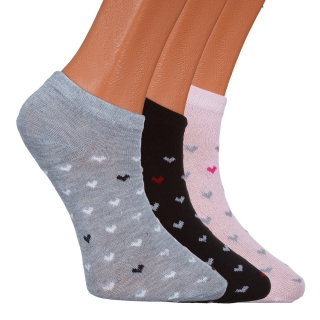 Дамски Аксесоари, К-т 3 чифта дамски чорапи черни , розови и сиви със сърца BD-1090 - Kalapod.bg