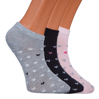  Дамски чорапи и чорапогащници, К-т 3 чифта дамски чорапи сиви , сини и розови със сърца BD-1090 - Kalapod.bg