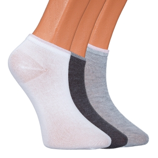  Дамски чорапи и чорапогащници, Комплект от 3 броя дамски чорапи бели, тъмно сиви и светло сиви с брокат BD-1085 - Kalapod.bg