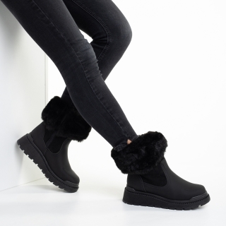 Дамски чизми черни  от еко кожа и текстилен материал  Aubrielle - Kalapod.bg