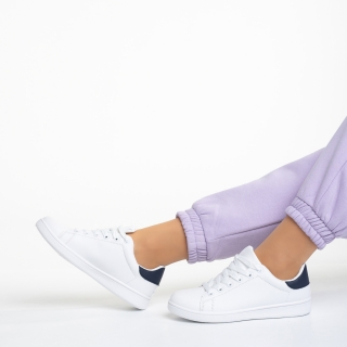 Дамски спортни обувки, Дамски спортни обувки  бели със синьо  от еко кожа  Kaia - Kalapod.bg