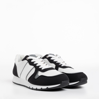 Мъжки спортни обувки, Мъжки спортни обувки  бели  с  черно  от текстилен материал  Lorenzo - Kalapod.bg