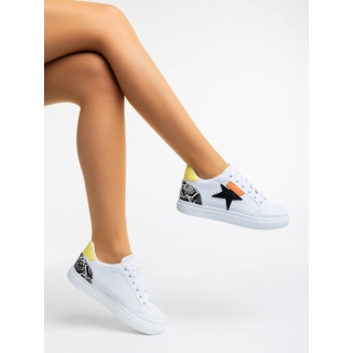 Дамски  спортни обувки бели с черно от екологична кожа Yeva - Kalapod.bg