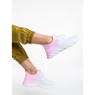 Дамски спортни обувки бели с розово от текстилен материал Lienna - Kalapod.bg