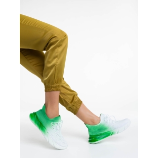 Дамски спортни обувки бели със зелено от текстилен материал Lienna - Kalapod.bg