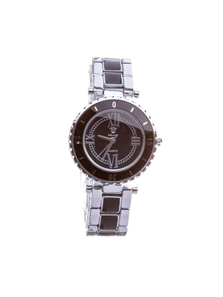 Дамски часовници, Дамски часовник  Bellos Сребрист с черна метална каишка - Kalapod.bg