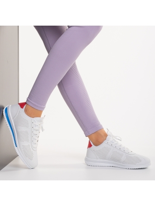 Дамски спортни обувки, Дамски спортни обувки бели със синьо от еко кожа  Jesika - Kalapod.bg