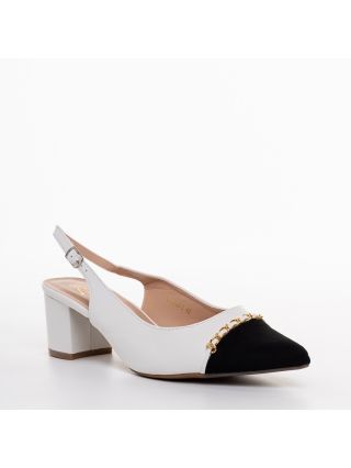 Дамски обувки, Дамски обувки с ток бели с черно от еко кожа  Felicity - Kalapod.bg