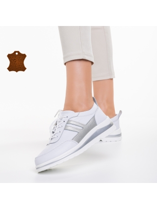 Дамски обувки с ток, Дамски обувки casual бели със сребристо от естествена кожа  Zenni - Kalapod.bg