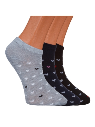  Дамски чорапи и чорапогащници, К-т 3 чифта дамски чорапи  сини,  черни  и сиви  със сърца BD-1090 - Kalapod.bg