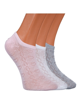 Дамски чорапи и чорапогащници, К-т 3 чифта дамски чорапи бели, розови и сиви  BD-1113 - Kalapod.bg