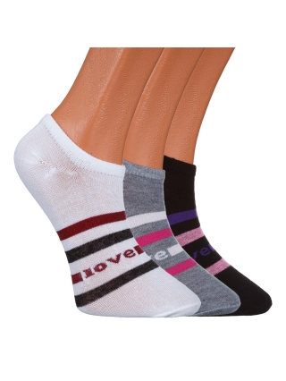  Дамски чорапи и чорапогащници, К-т 3 чифта дамски чорапи черни , сиви и бели с ленти BD-1117 - Kalapod.bg