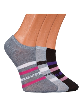 Дамски чорапи, Комплект от 3 броя дамски чорапи тъмно сиви, черни и светло сиви на черти BD-1117 - Kalapod.bg