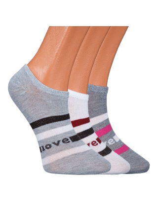 Aксесоари, Комплект от 3 броя дамски чорапи светло сиви, бели и тъмно сини на черти BD-1117 - Kalapod.bg