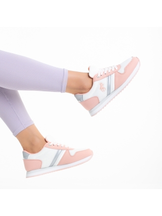Спортни обувки и Кецове, Дамски спортни обувки  бели с розово от текстилен материал и еко кожа  Lizette - Kalapod.bg