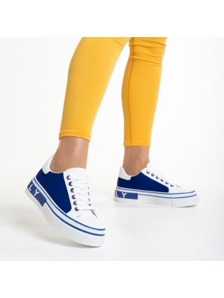 Дамски спортни обувки, Дамски спортни обувки бели със синьо от еко кожа и текстилен материал  Calandra - Kalapod.bg