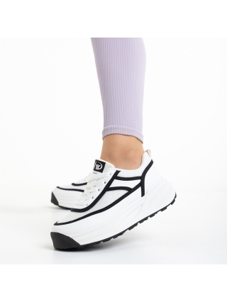 Дамски спортни обувки, Дамски спортни обувки бели с черно  от еко кожа и текстилен материал  Sarina - Kalapod.bg