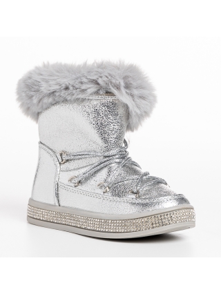 Обувки за деца, Детски чизми сребристи  от еко кожа  Sprinkles - Kalapod.bg
