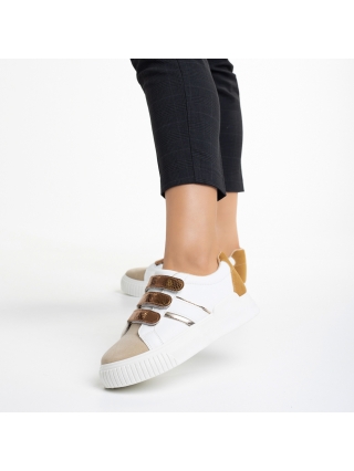 Дамски спортни обувки, Дамски спортни обувки  бели с тъмно бежово  от еко кожа  Oakley - Kalapod.bg