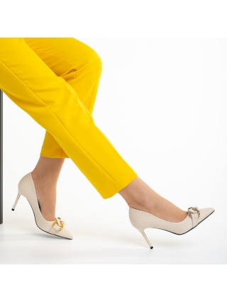 Обувки с висок Ток, Дамски обувки  бежови  от текстилен материал  Rosette - Kalapod.bg