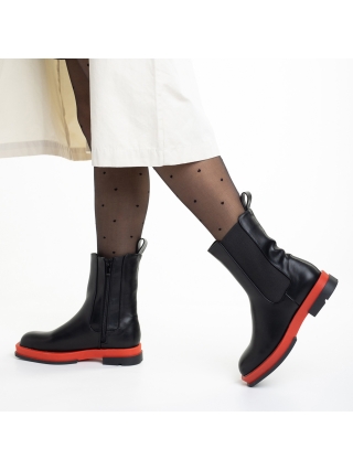 Чизми с платформа, Дамски чизми  черни  с червено от еко кожа  Verma - Kalapod.bg