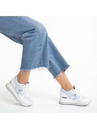 Дамски спортни обувки, Дамски спортни обувки  бели със синьо  от еко кожа и текстилен материал Yakelin - Kalapod.bg