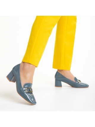 Дамски обувки с ток, Дамски обувки  сини  от лачена еко кожа  Reneisha - Kalapod.bg