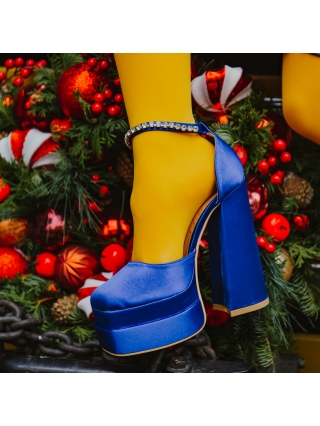 Обувки с масивен Ток, Дамски обувки  сини  от текстилен материал  Amyra - Kalapod.bg