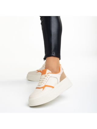 Дамски спортни обувки, Дамски спортни обувки  бежови  с  оранжево от еко кожа  Tayah - Kalapod.bg