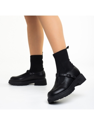 Дамски обувки с ток, Всекидневни дамски обувки черни от еко кожа и текстилен материал Dallas - Kalapod.bg