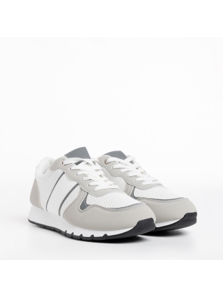Мъжки обувки, Мъжки спортни обувки  бели със сиво  от текстилен материал  Lorenzo - Kalapod.bg
