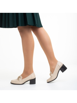 Обувки с масивен Ток, Дамски обувки  бежови от еко кожа с ток  Quintina - Kalapod.bg