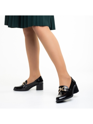 Обувки с масивен Ток, Дамски обувки  черни  от лачена еко кожа  с ток  Fadila - Kalapod.bg